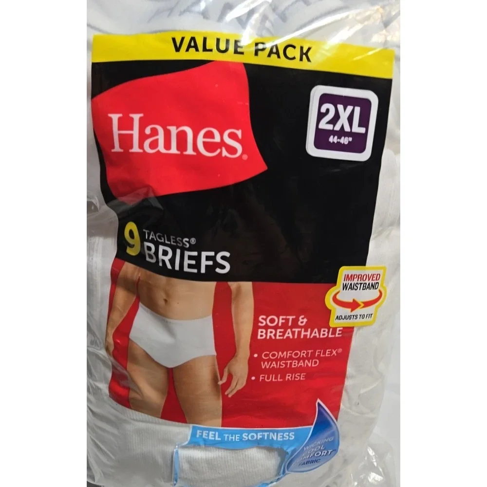 Hanes Tagless White Cotton Briefs Mens Size 2XL Comfort Flex Waistband - 9 Pack